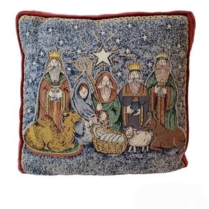 Vintage Christmas Nativity Tapestry Square Accent Pillow